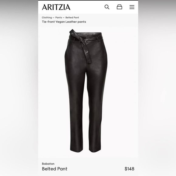 NWT Aritzia Vegan Black Belted Leather Pants - Picture 1 of 7